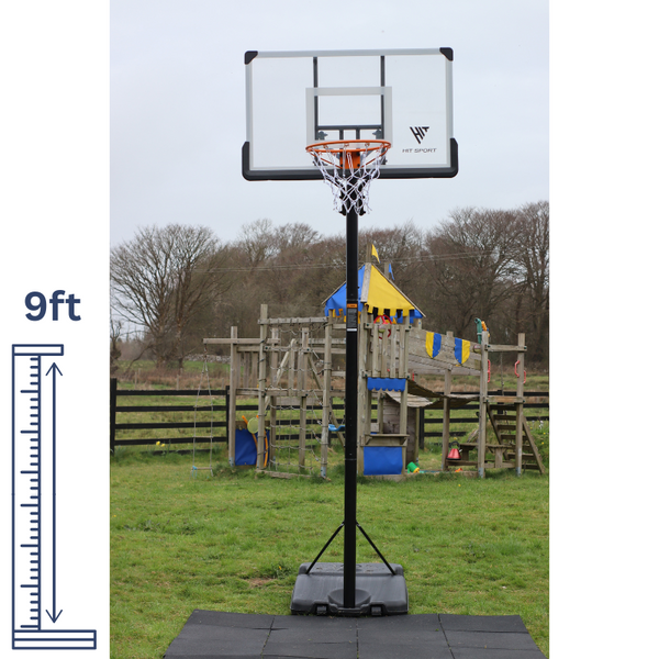 The Hit Sport 10ft Premium Adjustable Basketball Hoop Series 3 placed on a Playground