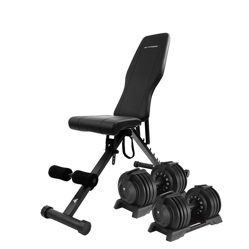 Hit Fitness Adjustable Dumbbells 24kg Weight Bench McSport