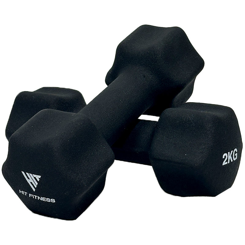Hit Fitness Neoprene Studio Dumbbells — 2kg Pair — Black