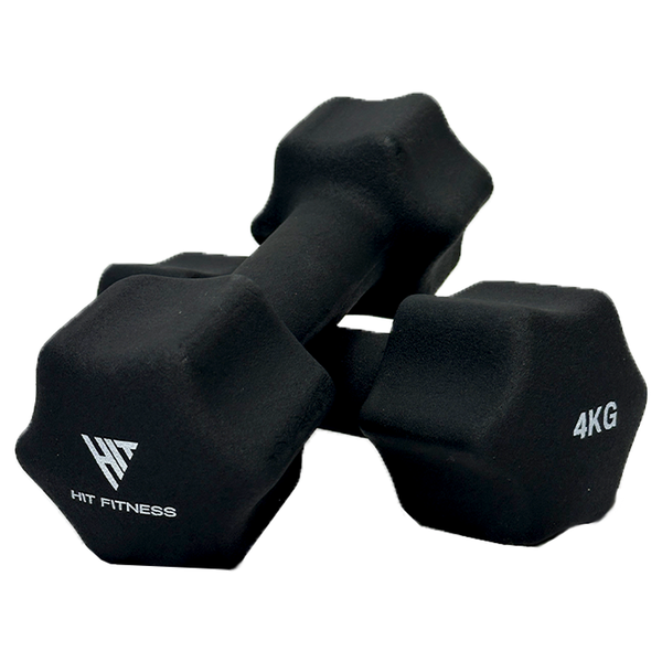Hit Fitness Neoprene Studio Dumbbells — 4kg Pair — Black
