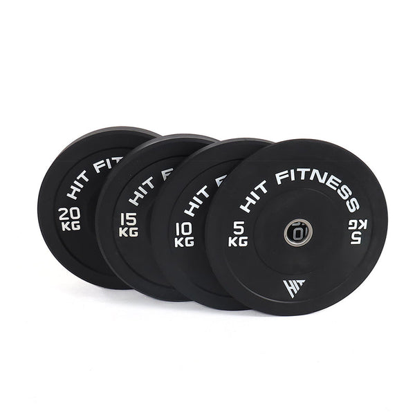 Hit Fitness 100kg Commercial Black Rubber Bumper Plate Set — McSport
