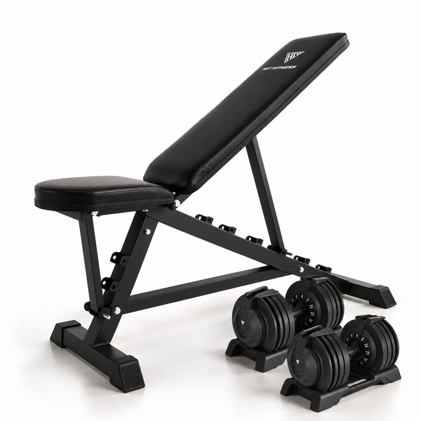 Hit Fitness 24kg Adjustable Dumbbells & Weight Bench