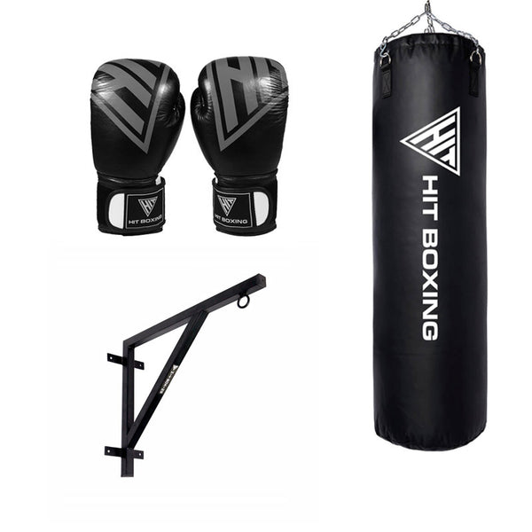 Hit Fitness 3.9ft Punch Bag, Leather Boxing Gloves with Fixed Rack