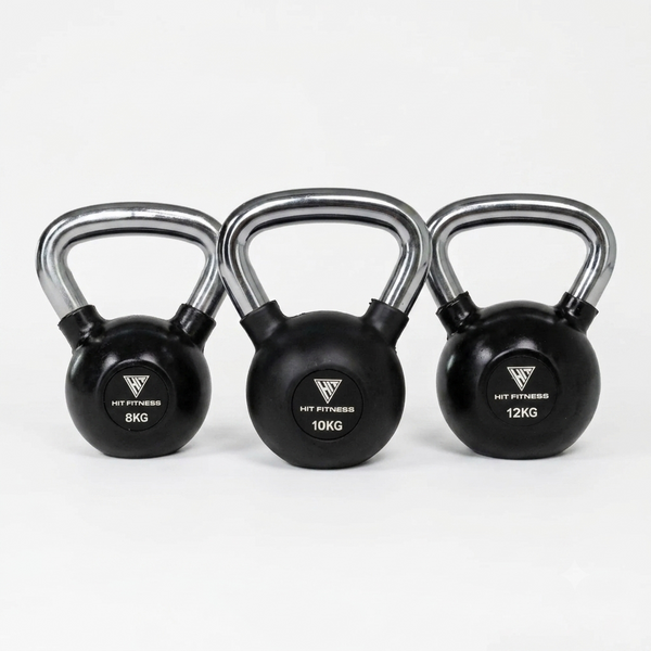 Hit Fitness Intermediate Chrome Handle Kettlebell Set | 8kg, 10kg and 12kg