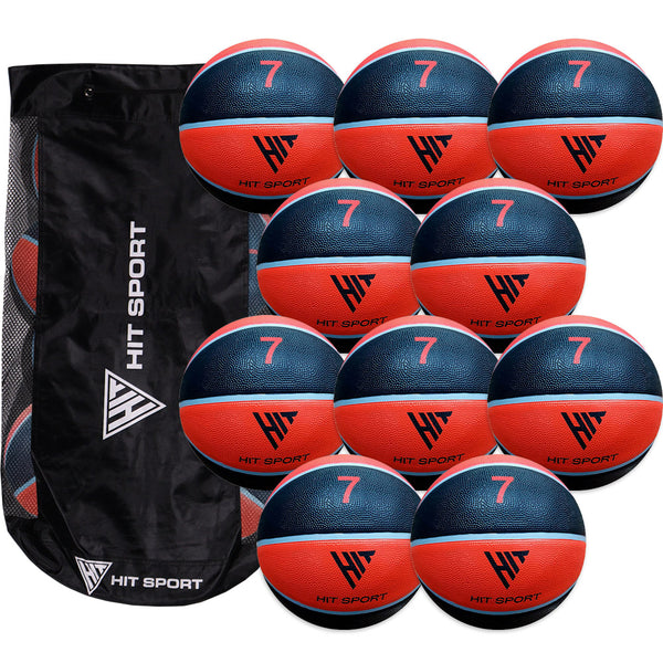 Hit Sport Dribble Basketball (10 Pack with Carry Bag) | Size 7 (Red)