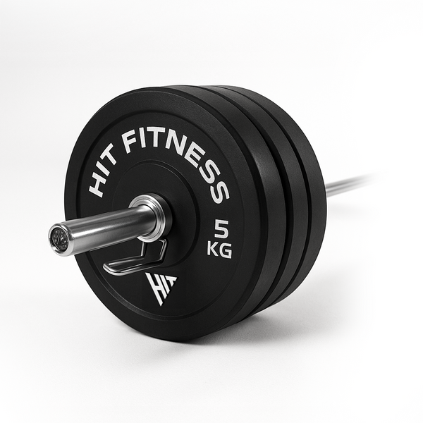 Hit Fitness 120kg Black Bumper Plates Athletic Weight Set Close Up