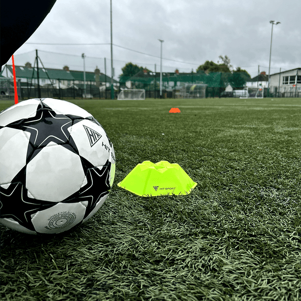 Hit Sport Hexagonal Space Marker Cone placed on a Soccer Pitch