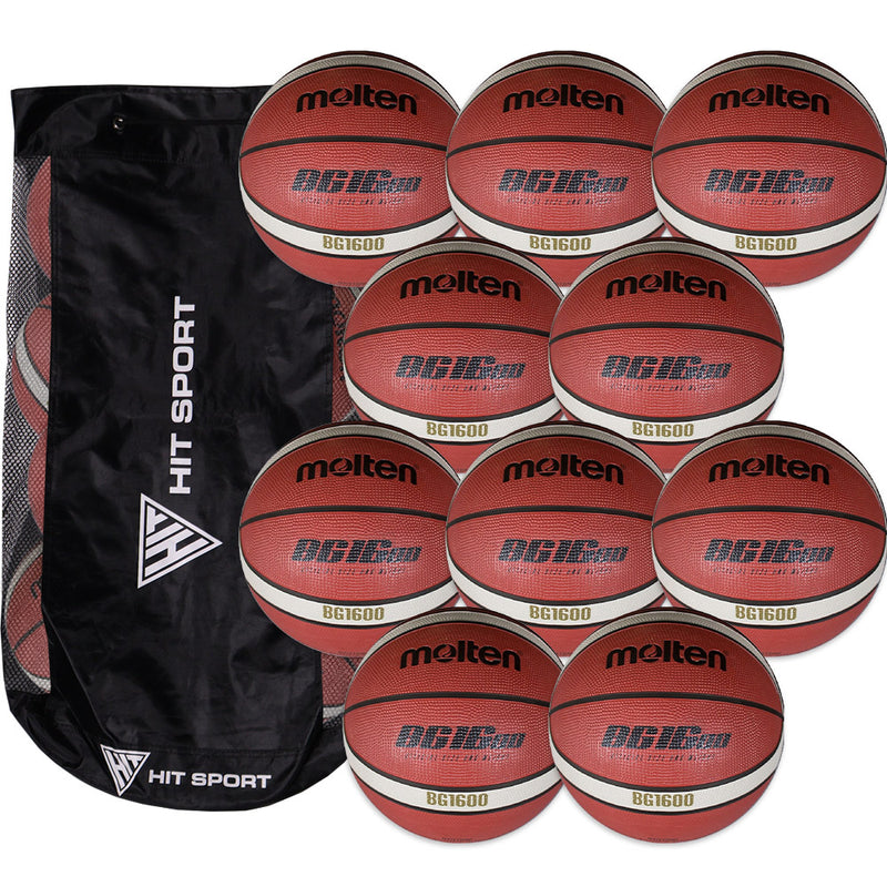 Molten Indoor Outdoor Basketball (Sizes 5, or 7) 10 Pack with Bag