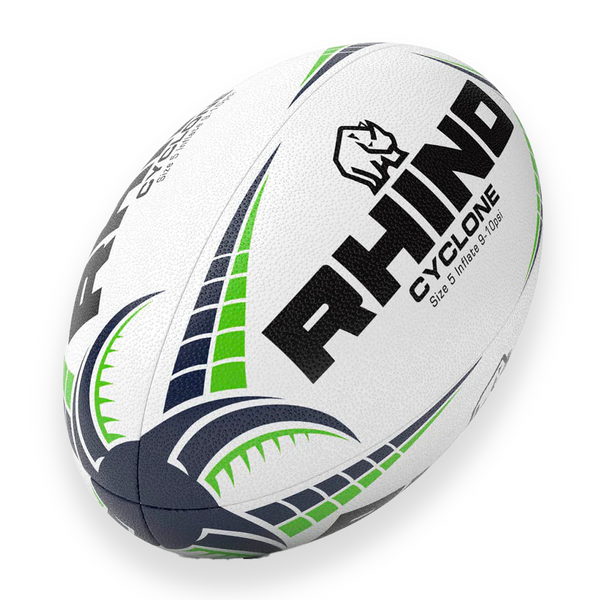 Rhino Cyclone Training Rugby Ball | White/Green
