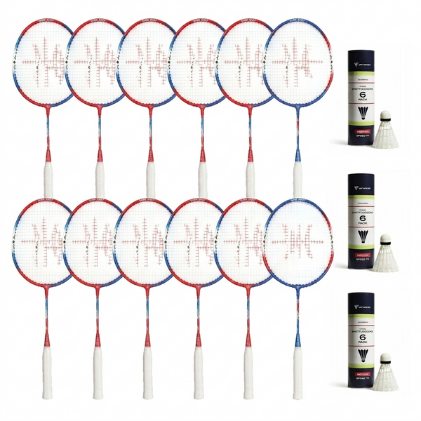 Sure Shot Schools Badminton Pack | 12 Rackets and 3 Shuttlecock Tubes
