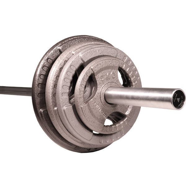 Hit Fitness 100kg Cast Iron Tri-Grip Weight Plate Set - Plates on Bar