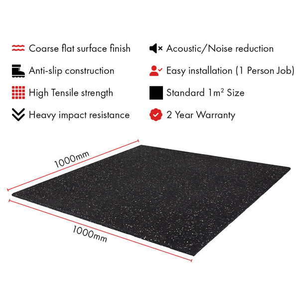 Hit Fitness Gym Flooring (15mm | Black & White Fleck) - Dimensions