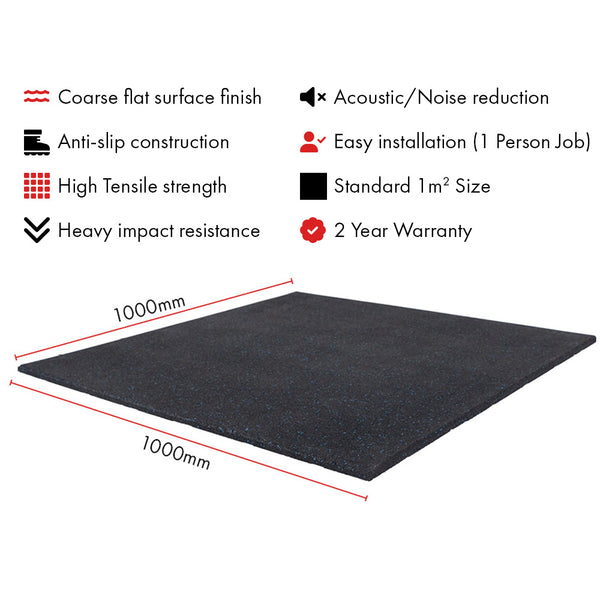 Hit Fitness Gym Flooring (15mm | Black & Blue Fleck) - Dimensions