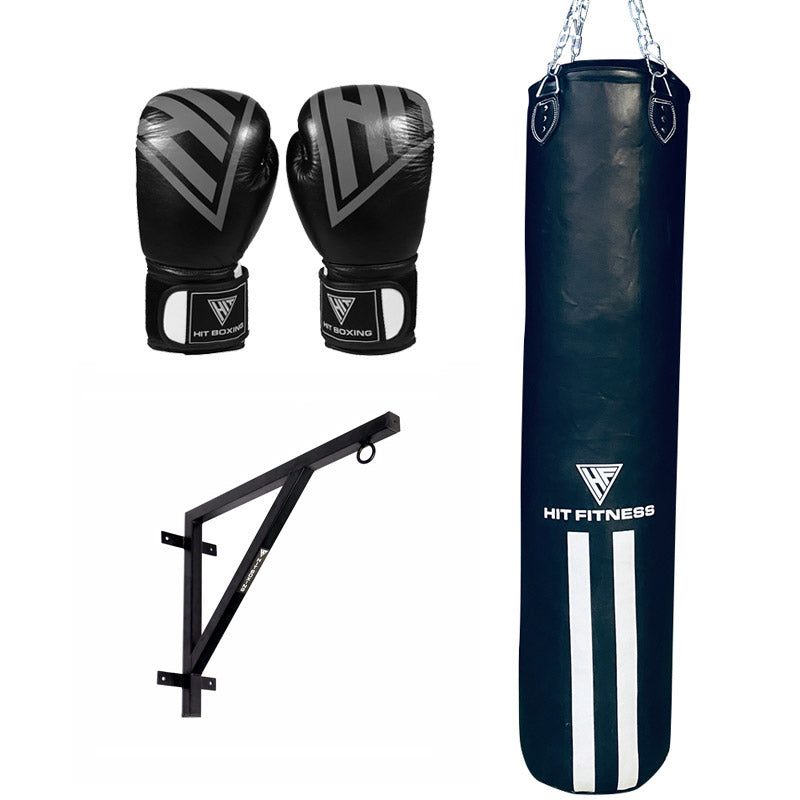 Hit Fitness Punch Bag, Leather Boxing Gloves with Fixed Rack