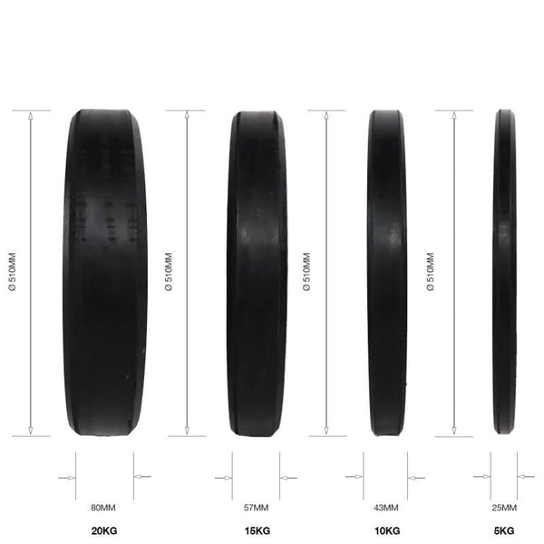 Hit Fitness 10kg Commercial Black Rubber Bumper Plate - Width