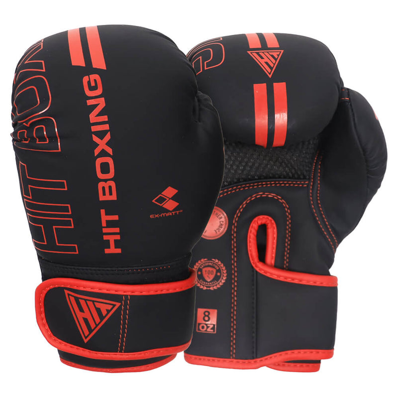 Hit Boxing Kaos PU Boxing Gloves (Black & Red) — McSport