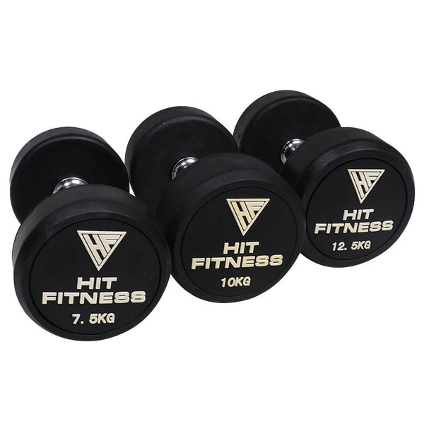 Hit Fitness Round Rubber Dumbbells Set - 7.5kg to 20kg