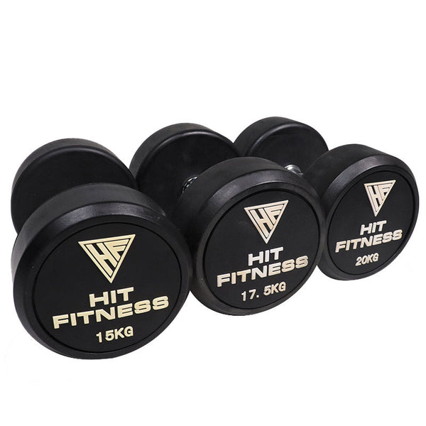 Hit Fitness Round Rubber Dumbbells Set - 7.5kg to 20kg