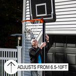 Basketball player adjusting the height of the Hit Sport Portable Adjustable Basketball Unit